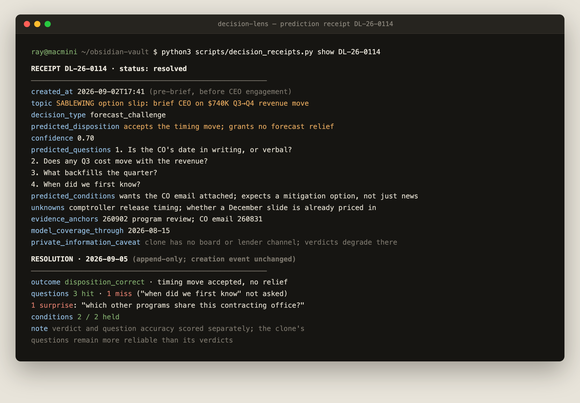 Decision Clone prediction receipt using synthetic decision data
